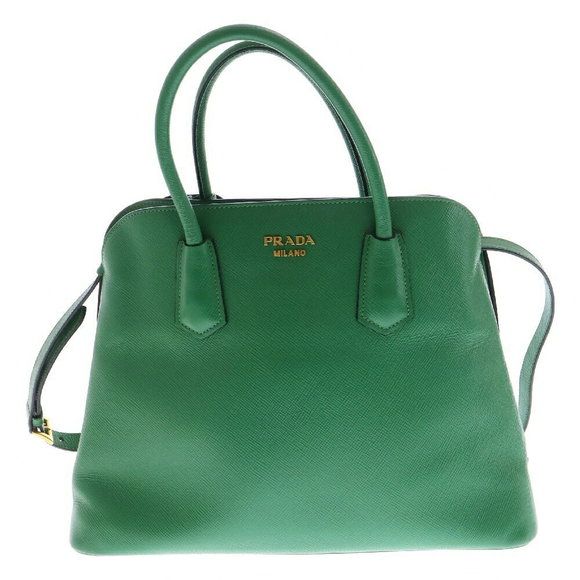Prada Saffiano Shoulder Green Leather Bag - Picture 1 of 6